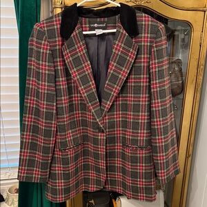 Sag Harbor Black and Red Tartan Blazer with Velvet Trim